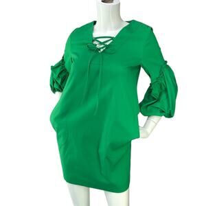 Marta Scarampi Women Size 38 US 2 Silvia Dress Lace Up V Neck Puff Sleeve POCKET